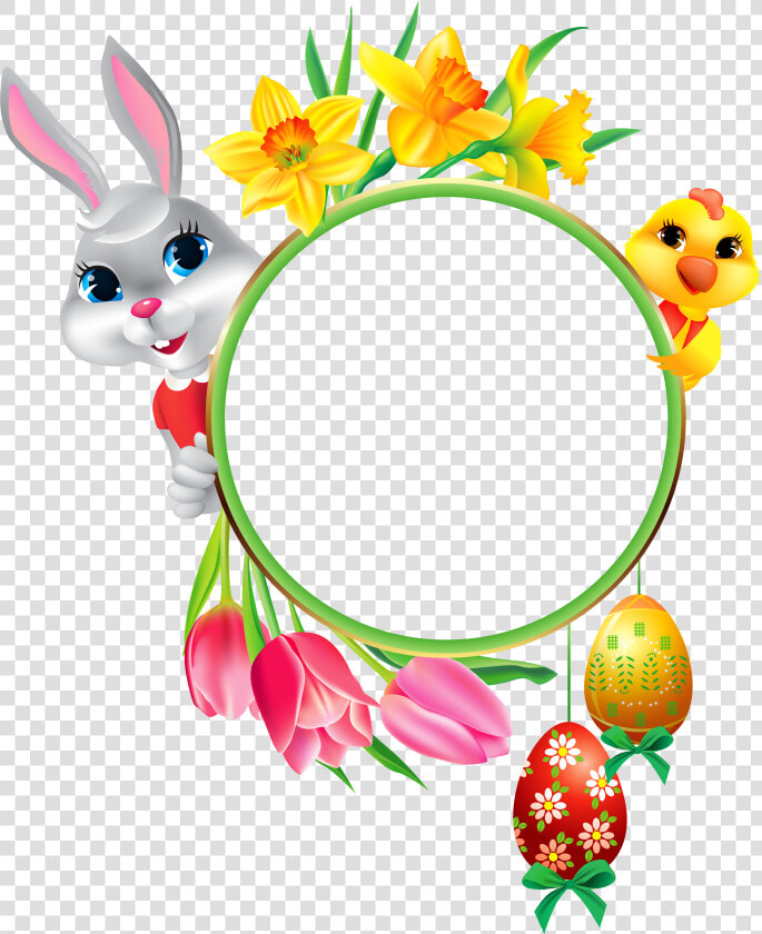 Easter Bunny And Chicken With Round Frame Transparent   Easter Profile Picture Frames For Facebook  HD Png DownloadTransparent PNG