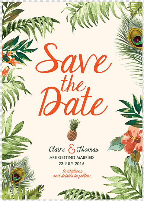 Savethedate Jungle Pepperandjoy Front Uk   Save The Date Tropical Wedding  HD Png DownloadTransparent PNG