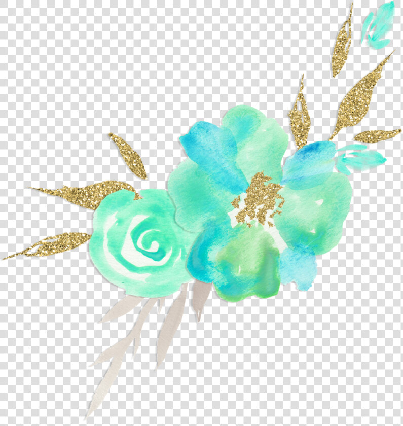  watercolor  flowers  mint  teal  gold  beige  cream   Mint Green Watercolor Flowers Png  Transparent PngTransparent PNG