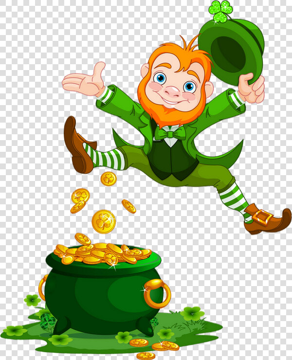 Irish Leprechaun And Pot Of Gold   Png Download   Leprechaun Pot Of Gold Cute  Transparent PngTransparent PNG