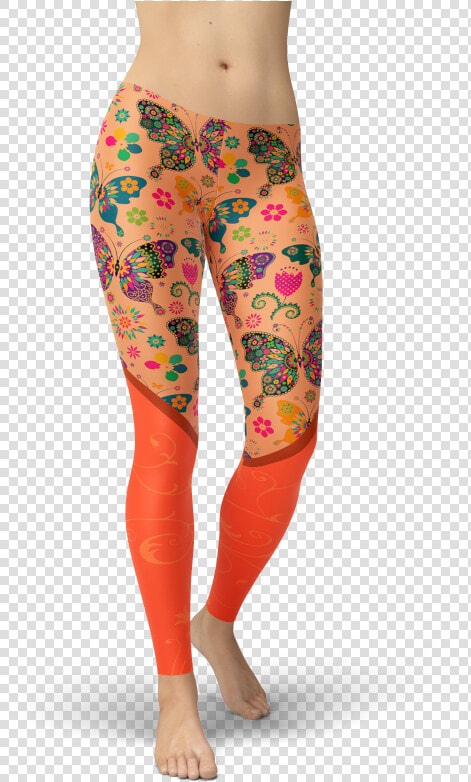 Orange Butterfly Leggings Sports Clothing Gym And Fitness   Leggings  HD Png DownloadTransparent PNG