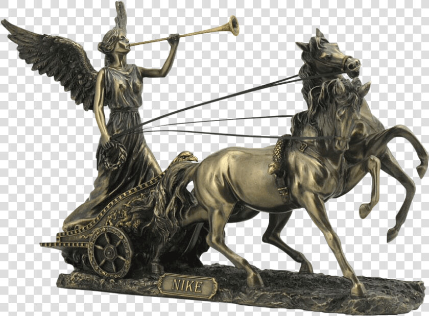 Bronze Nike With Trumpet And Chariot   Greek Goddess Horse Chariot  HD Png DownloadTransparent PNG