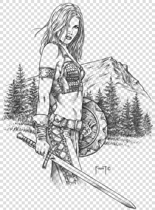 Mitch Foust Barbarian Swordster   Easy Woman Warrior Drawing  HD Png DownloadTransparent PNG