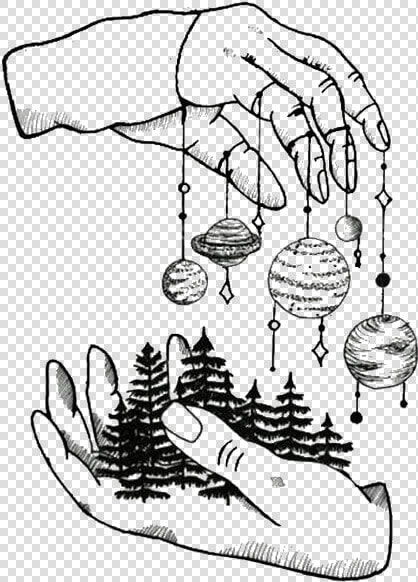  outline  hands  tree  space  planets  art  freetoedit   Planet Temporary Tattoos  HD Png DownloadTransparent PNG