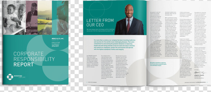 Merck Corporate Responsibility Report  Cover And Ceo   Merck Corporate Responsibility  HD Png DownloadTransparent PNG