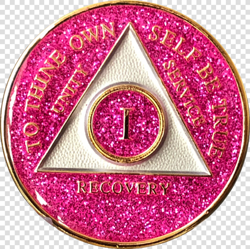 Aa Medallion Pink Glitter Tri plate Sobriety Chip Year   Aa 1 Year Pink Chip  HD Png DownloadTransparent PNG