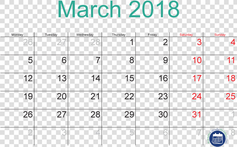 March 2018 Calendar With Holidays   Calendario  HD Png DownloadTransparent PNG