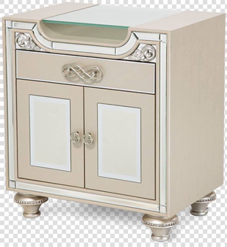 2 Doors 1 Drawer Crystal Accents Frosted Glass Top   Nightstand  HD Png DownloadTransparent PNG