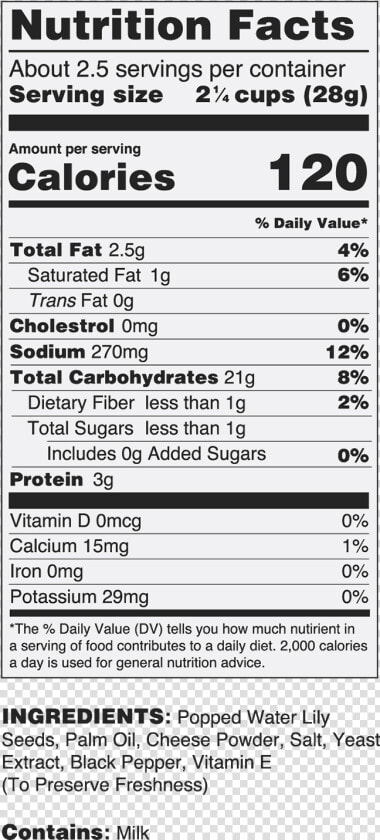 Taali White Cheddar Water Lily Pops Nutrition Label   Rxbar Nutrition Facts  HD Png DownloadTransparent PNG