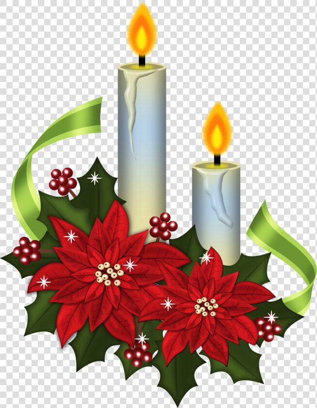 Poinsettias Clipart Vintage Christmas Candle   Christmas Holly And Candles  HD Png DownloadTransparent PNG