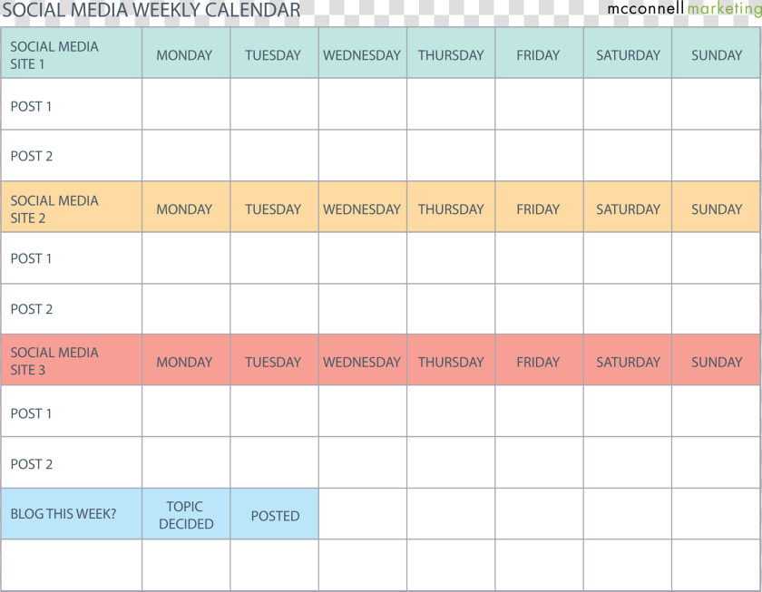 Weekly Social Media Calendar Main Image   Blank Weekly Calendar Template Social Media  HD Png DownloadTransparent PNG