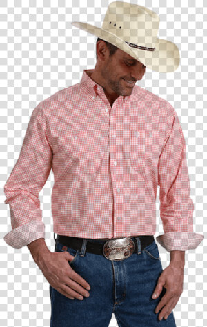 Wrangler George Strait® Men S L s Coral white Check   Cowboy Hat  HD Png Download