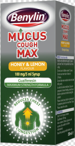 Benylin® Mucus Cough Max Honey  amp  Lemon Flavour Syrup   Benylin Mucus Cough Max Honey  amp  Lemon  HD Png Download