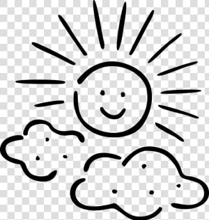 Vector Illustration Of Anthropomorphic Sun With Clouds   Smile Sun Png Black  Transparent Png