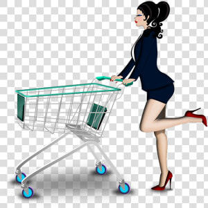 Shopping  Truck Shop  Supermarket  Truck  Metal  Woman   Girl Shopping With Trolley  HD Png Download