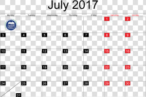 July 2017 Calendar Printable 178897 Days In May   Many Days Are In January  HD Png Download