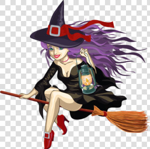 Broom witch Character hat costume Hat costume Hair   Cute Witch Riding A Broom  HD Png Download