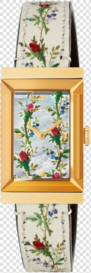 Gucci G frame Mother Of Pearl Flower Dial Pvd Gold   Gucci Floral Watch  HD Png Download