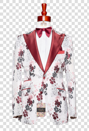 Made To Measure 2 button White Floral Tuxedo Jacket   Mens Red And Black Floral Tuxedo  HD Png Download