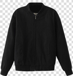 Fleece collar zipper   Thick Black Bomber Jacket  HD Png Download