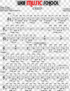 Partitura Bateria Radiohead Creep   Music School  HD Png Download