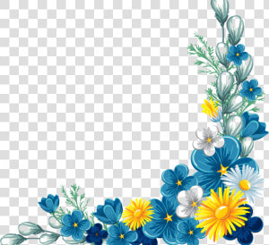 Decorative Borders Flower Yellow Png Image High Quality   Blue Floral Border Design  Transparent Png