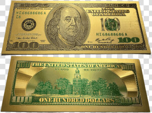  100 Franklin Colorized Gold Foil Polymer Replica Banknote   100 Dollar Bill  HD Png Download