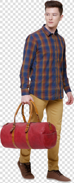 Handcrafted Genuine Leather Duffel Bags Travel Luggage   Plaid  HD Png Download