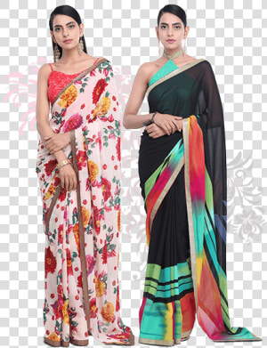 Agnisie Pack Of 2 Designer Printed Sarees With 3 Blouses   Silk  HD Png Download