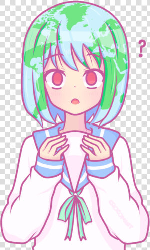 Earth chan By Crocomint Flat Earth  Moon Moon  Anime   Drawing  HD Png Download