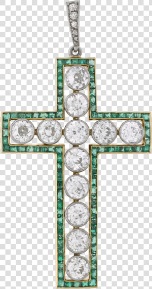 Diamond And Emerald Cross Pendant   HD Png Download