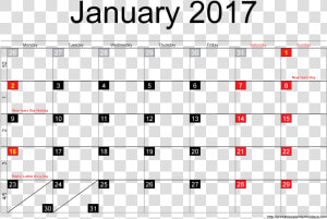 Blank Printable January 2017 Calendar   Many Days Are In January  HD Png Download