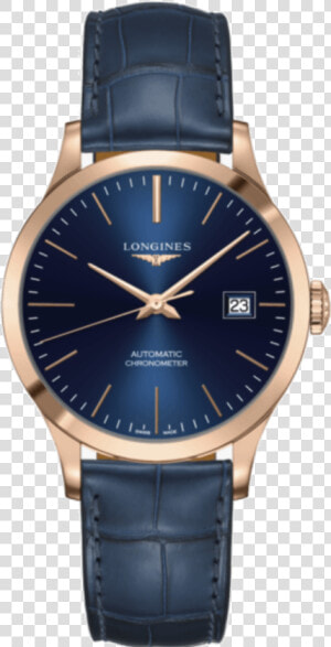 Longines Record Watch Blue Dial Rose Gold Blue Strap   Longines Record L2 821 4 96 4  HD Png Download