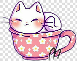  kawaii  cute  kitty  cat  kitten  teacup  whitecat   Cute Kawaii Cat Drawing  HD Png Download