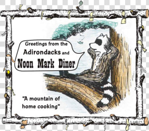 Cartoon Of Raccoon Lounging In Crook Of Tree With Caption   Noonmark Diner  HD Png Download