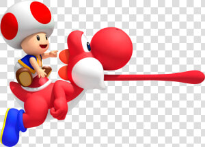 Red Toad On Red Yoshi   New Super Mario Bros Wii Red Yoshi  HD Png Download