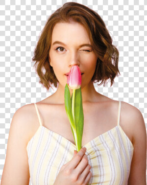 Girl Smell Flower Png  Transparent Png