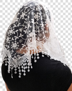 White Mantilla Style Chapel Veil With Drop Lace Edge   Mantilla Png  Transparent Png