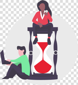 Woman And Man Sitting On Hourglass Illustration Designed   Sitting  HD Png Download