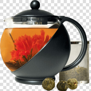 Half Moon Teapot With Infuser And Tea Flowers   Primula Teapot  HD Png Download