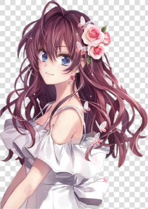 Girl Anime Brown Hair Sweet Smile Dress   Brown Hair Cute Anime Girl  HD Png Download