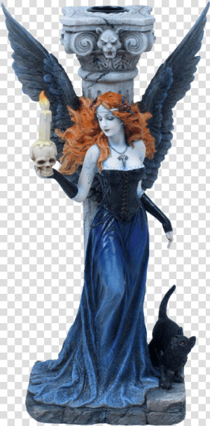 Gothic Angel With Black Cat Candle Holder   Witch Figurines  HD Png Download