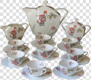 Luxury Art Deco Porcelain Tea Set   Czechoslovakia Tea Set  HD Png Download