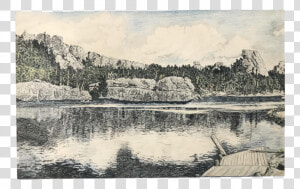 Drawing Of A River Basin Scene And Mountain In Autocad   Drawing  HD Png Download