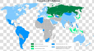 Visa Policy Of Uzbekistan With Transit Visit   World Map  HD Png Download