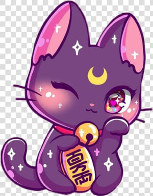  jenniillustrations  sailormoon  luna  manekineko  gato   Animated Cute Kawaii Cats  HD Png Download