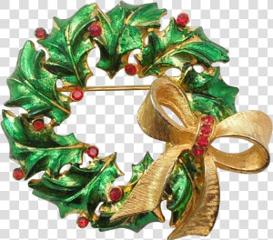 Mylu Green Christmas Holly Wreath Pin With Red Stones   Wreath  HD Png Download