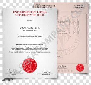 Fake Norway College Degree With Marksheets   University Of Oslo Certificate  HD Png Download