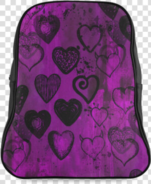 Grunge Purple Hearts School Backpack large   Skull  HD Png Download