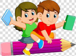 Kids Flying On Pencil Clipart   Png Download   Kids Pencil  Transparent Png